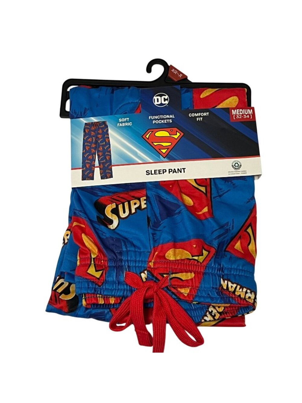 Superman Sleep Pajama Pants Men's Size Medium 32-34 NWT